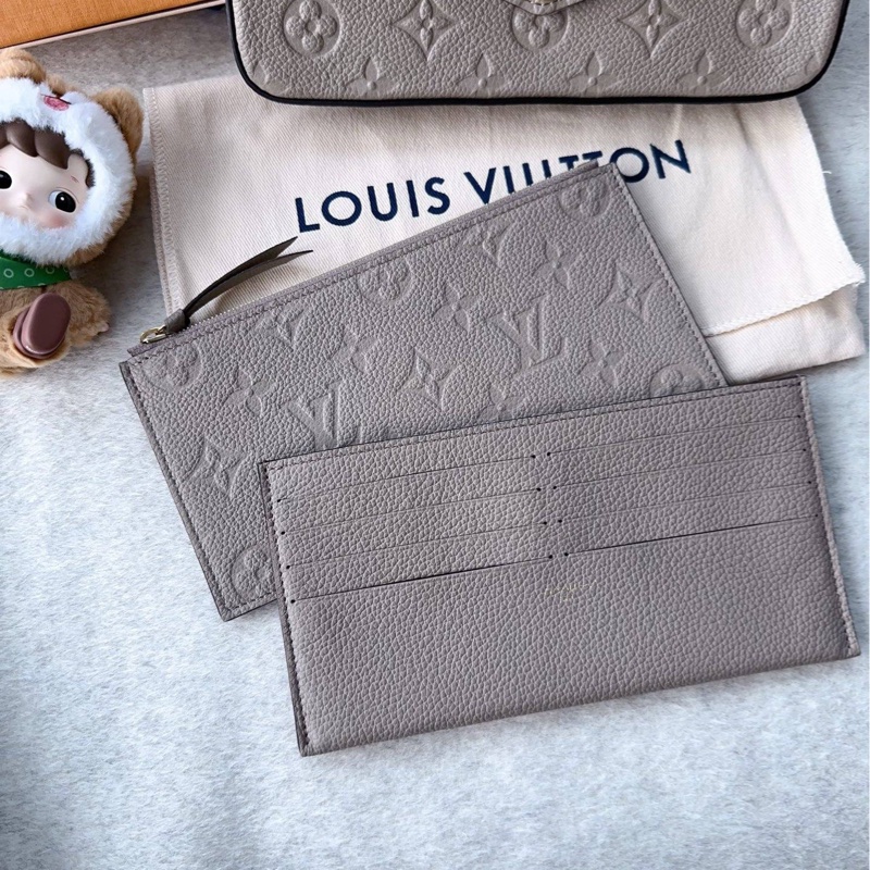 【配件：盒子 防塵袋  💕 】Louis Vuitton LV 25年 三合一 woc 信封包 灰色 牛皮 手提 單肩 斜挎-6