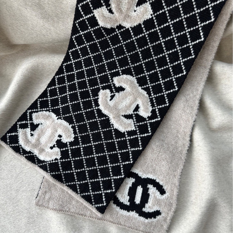 💕Chanel 黑色 褐色 圍巾 披肩 雙面 大logo-0