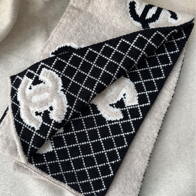 💕Chanel 黑色 褐色 圍巾 披肩 雙面 大logo-1