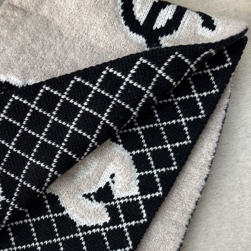 💕Chanel 黑色 褐色 圍巾 披肩 雙面 大logo-3