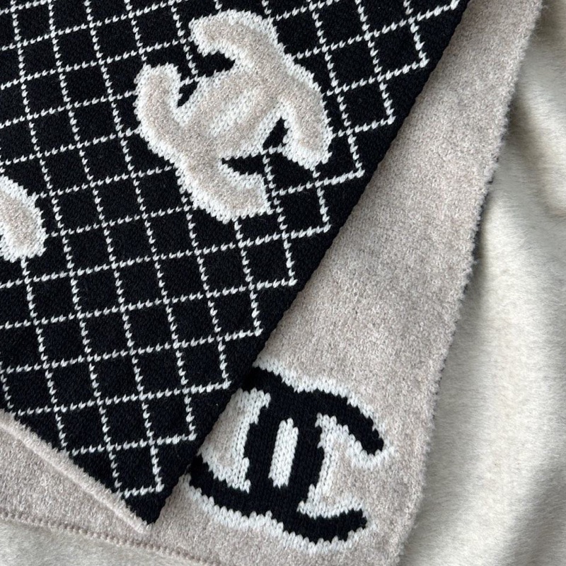 💕Chanel 黑色 褐色 圍巾 披肩 雙面 大logo-4