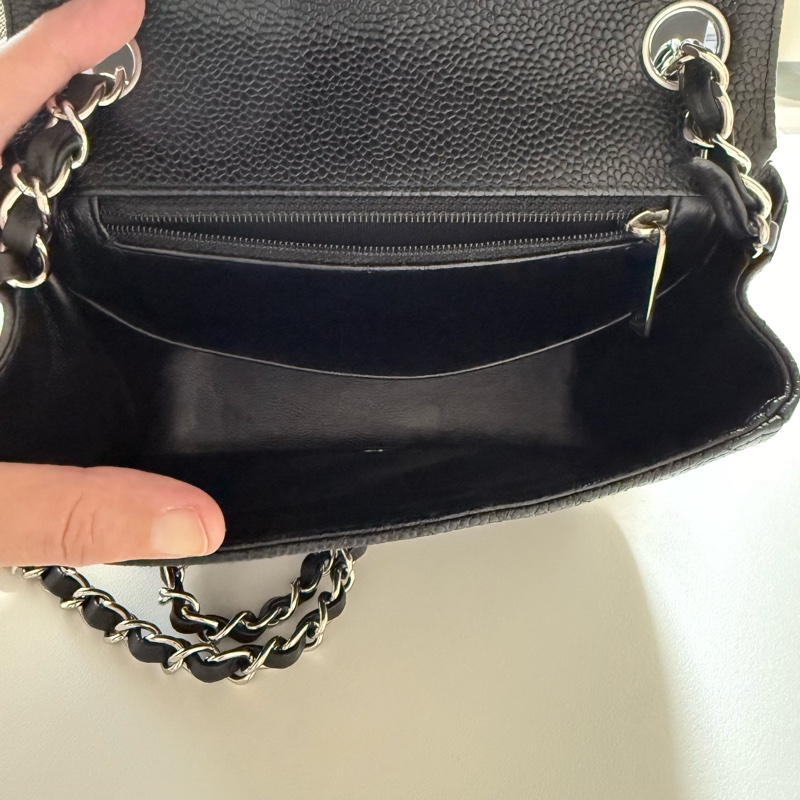 Chanel 小牛皮 黑銀 方胖-10