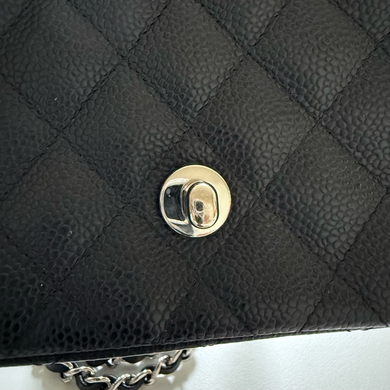 Chanel 小牛皮 黑銀 方胖-15