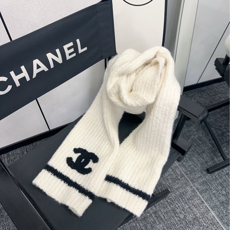 Chanel 23B 白色 黑色 雙C 圍巾 披肩-1