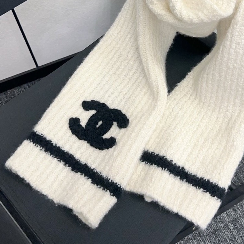 Chanel 23B 白色 黑色 雙C 圍巾 披肩-4