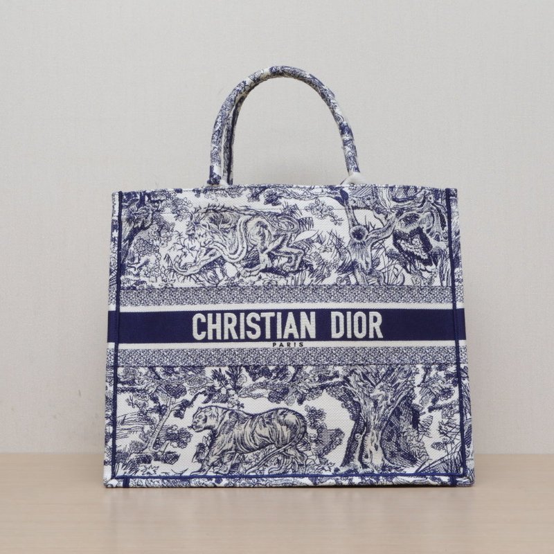 DIOR BookTote大號42藍色帆布2020動物園老虎刺繡肩背包-1
