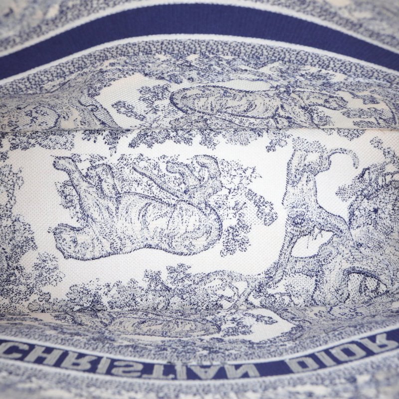 DIOR BookTote大號42藍色帆布2020動物園老虎刺繡肩背包-2
