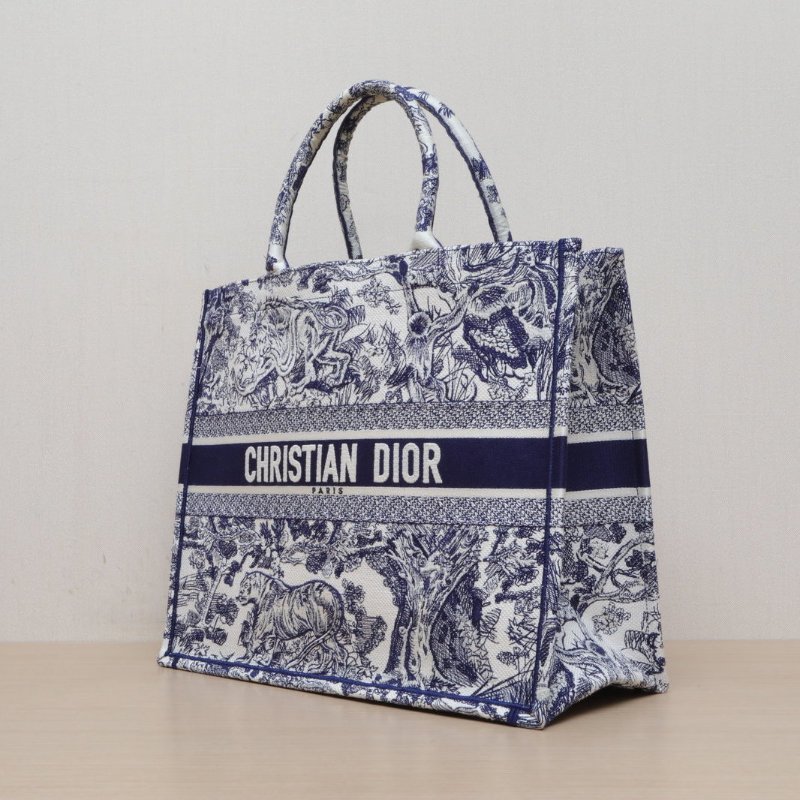 DIOR BookTote大號42藍色帆布2020動物園老虎刺繡肩背包-3