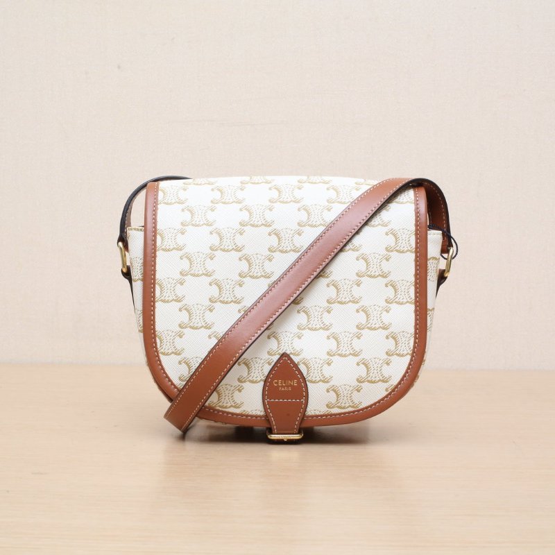 CELINE Folco馬鞍包中號凱旋門印花白色人造革肩背包-1