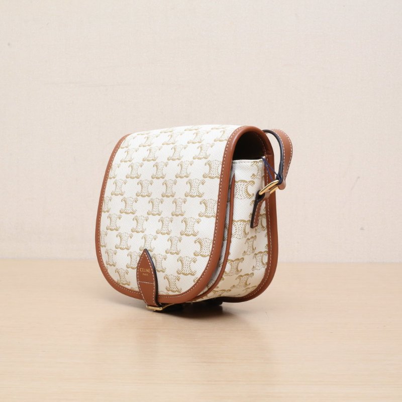 CELINE Folco馬鞍包中號凱旋門印花白色人造革肩背包-3