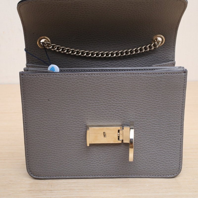 GUCCI Interlock風琴包小號20灰色牛皮淺金扣肩背包-2