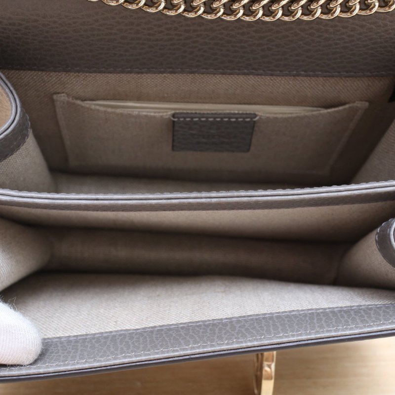 GUCCI Interlock風琴包小號20灰色牛皮淺金扣肩背包-3