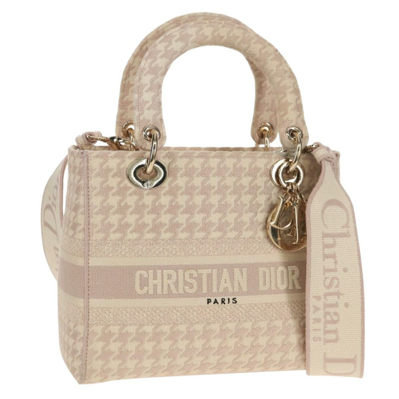 【日本直送】Christian Dior Lady Dior 千鳥格紋帆布雙肩包 粉紅 正品 mr1529M-0