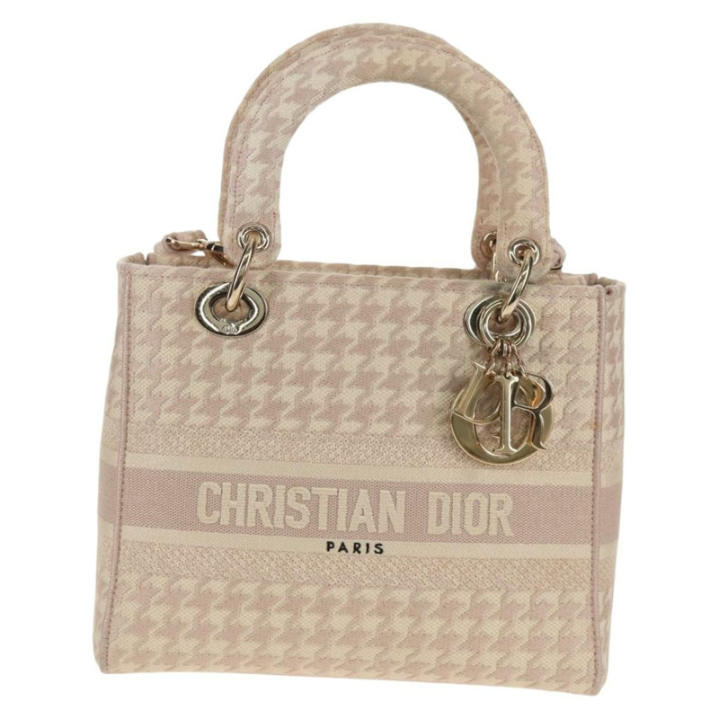 【日本直送】Christian Dior Lady Dior 千鳥格紋帆布雙肩包 粉紅 正品 mr1529M-1