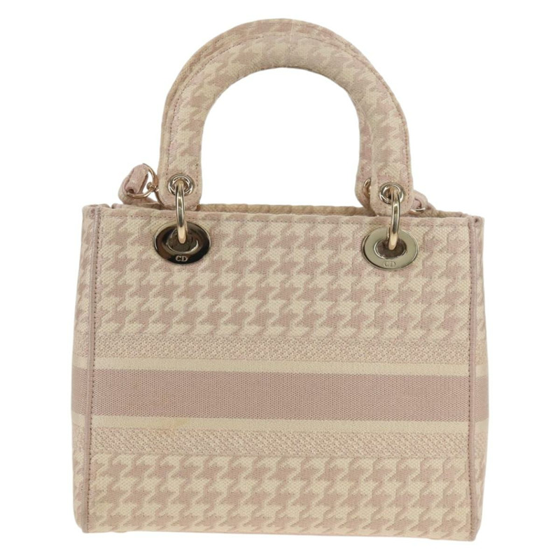 【日本直送】Christian Dior Lady Dior 千鳥格紋帆布雙肩包 粉紅 正品 mr1529M-2