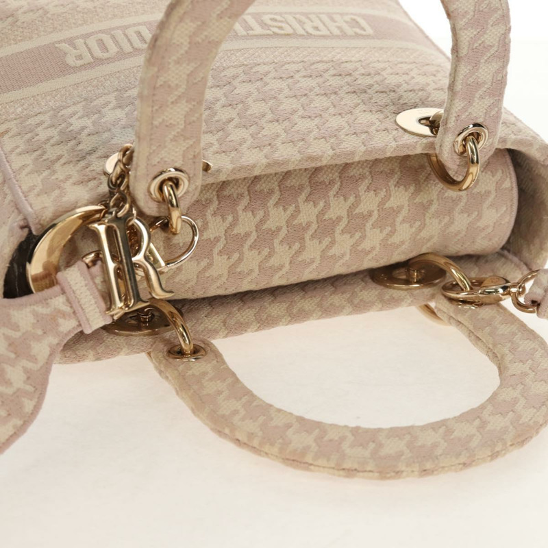 【日本直送】Christian Dior Lady Dior 千鳥格紋帆布雙肩包 粉紅 正品 mr1529M-5