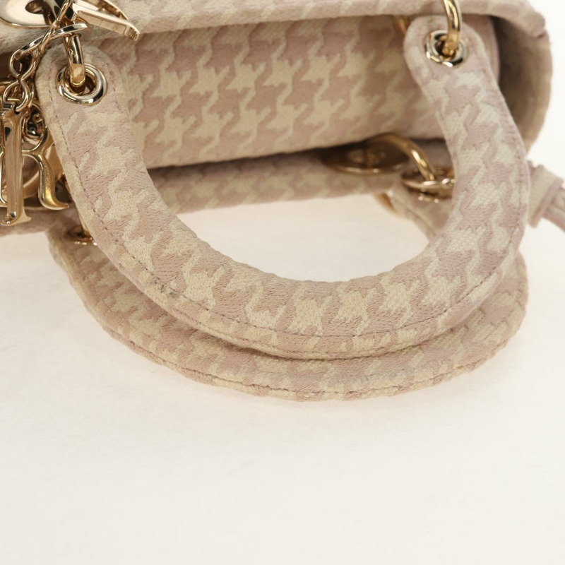 【日本直送】Christian Dior Lady Dior 千鳥格紋帆布雙肩包 粉紅 正品 mr1529M-6