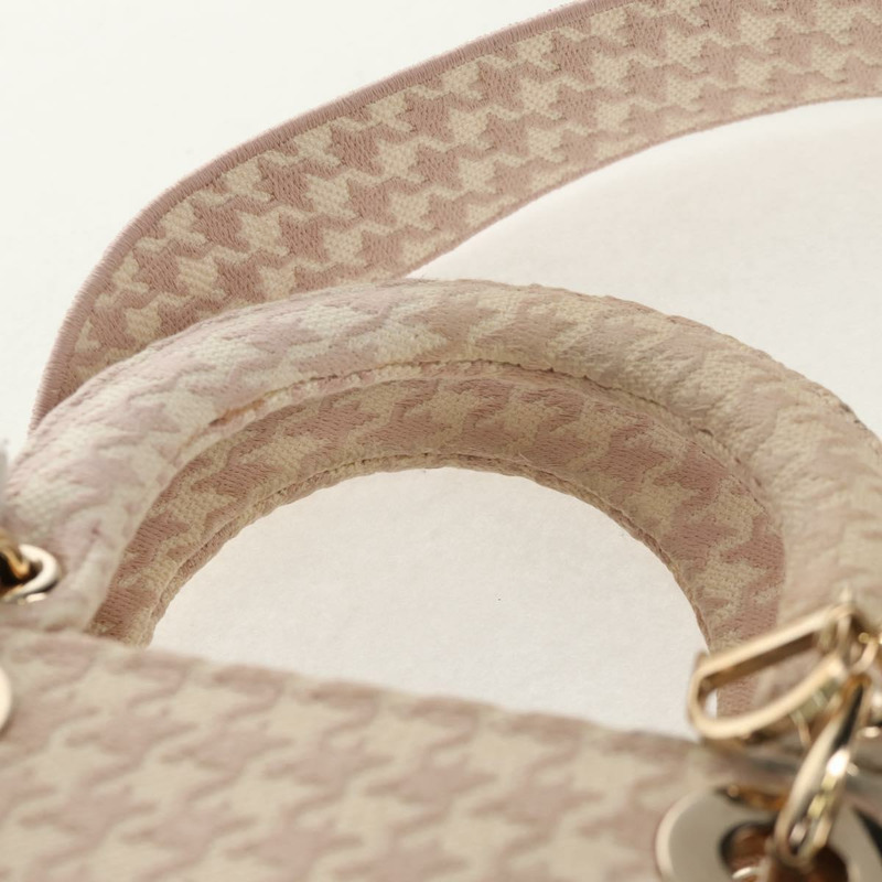 【日本直送】Christian Dior Lady Dior 千鳥格紋帆布雙肩包 粉紅 正品 mr1529M-7