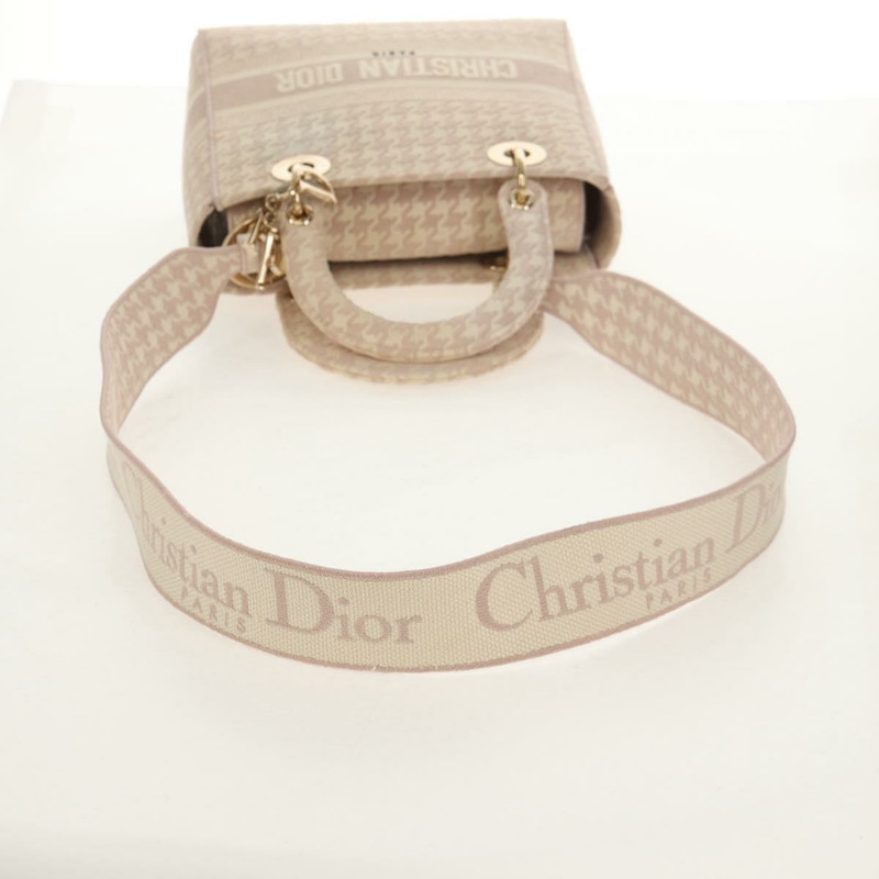【日本直送】Christian Dior Lady Dior 千鳥格紋帆布雙肩包 粉紅 正品 mr1529M-8