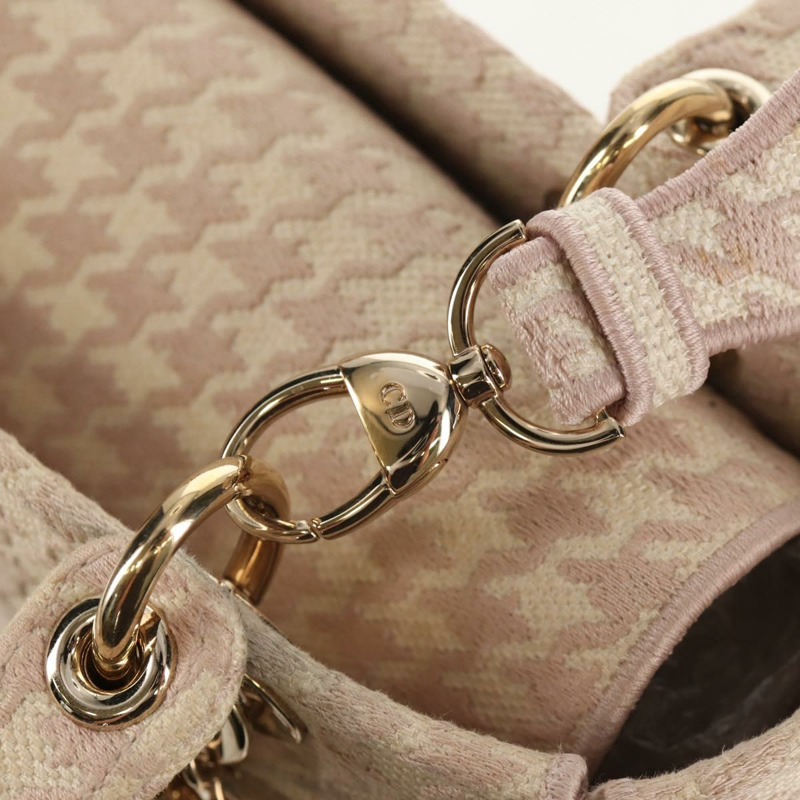 【日本直送】Christian Dior Lady Dior 千鳥格紋帆布雙肩包 粉紅 正品 mr1529M-17