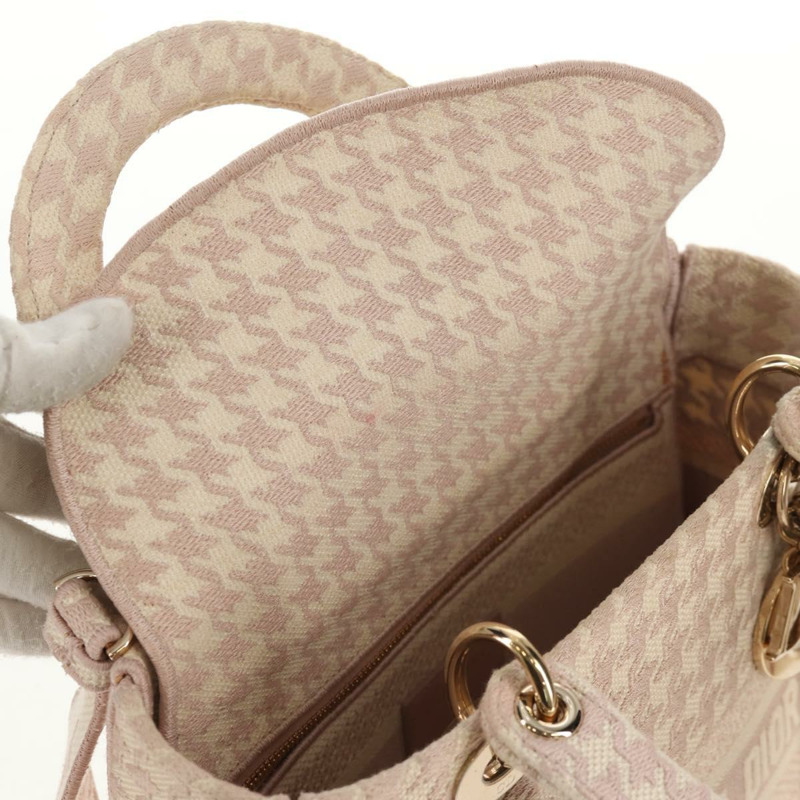 【日本直送】Christian Dior Lady Dior 千鳥格紋帆布雙肩包 粉紅 正品 mr1529M-18