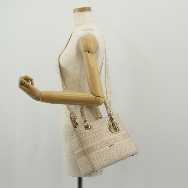 【日本直送】Christian Dior Lady Dior 千鳥格紋帆布雙肩包 粉紅 正品 mr1529M-26