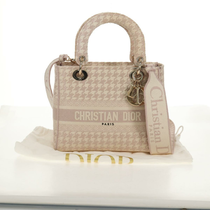 【日本直送】Christian Dior Lady Dior 千鳥格紋帆布雙肩包 粉紅 正品 mr1529M-27