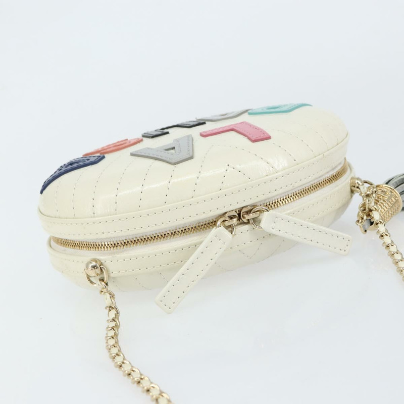 【日本直送】香奈兒 V 字縫線鏈條肩背包 白色皮革 金色 CC 標誌 Auth 144830AV-5