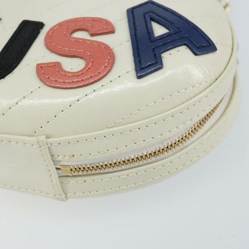 【日本直送】香奈兒 V 字縫線鏈條肩背包 白色皮革 金色 CC 標誌 Auth 144830AV-9