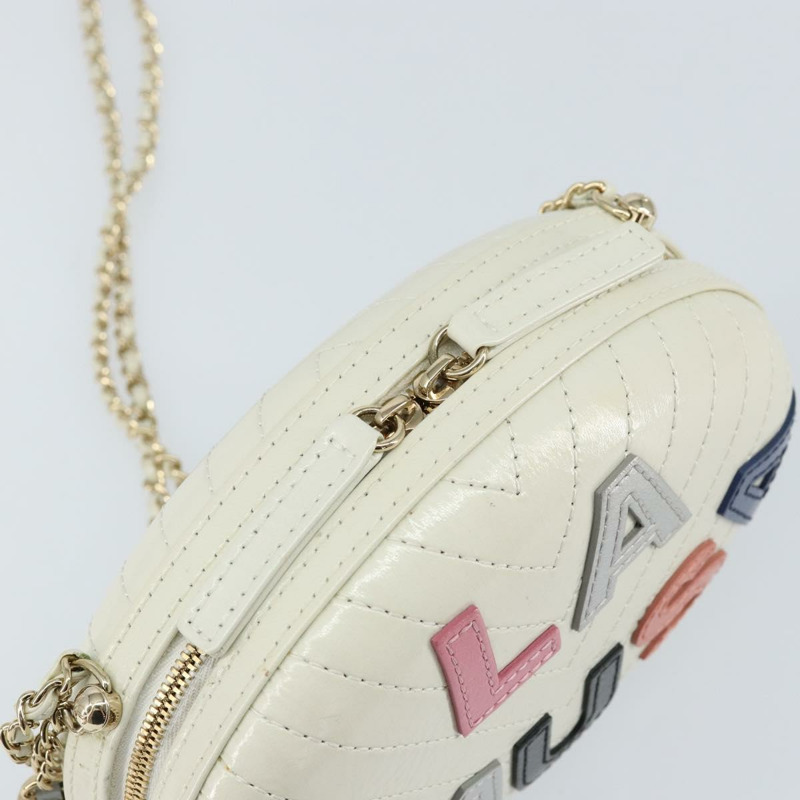 【日本直送】香奈兒 V 字縫線鏈條肩背包 白色皮革 金色 CC 標誌 Auth 144830AV-14