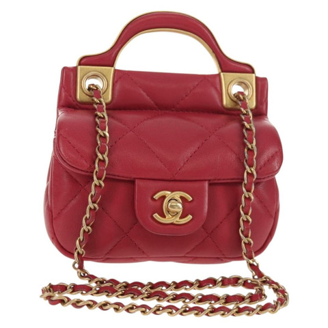 香奈兒 (CHANEL) 絎縫鏈條單肩包，羊皮材質，粉紅色金色雙C標誌，正品編號 144828SAM