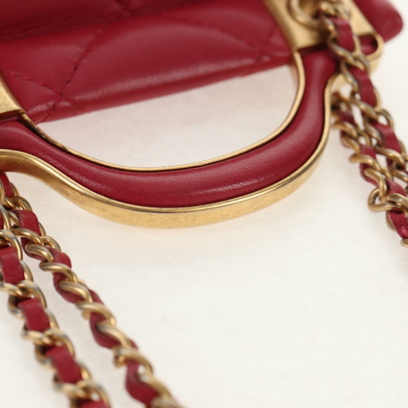 【日本直送】香奈兒 (CHANEL) 絎縫鏈條單肩包,羊皮材質,粉紅色金色雙C標誌,正品編號 144828SAM-6