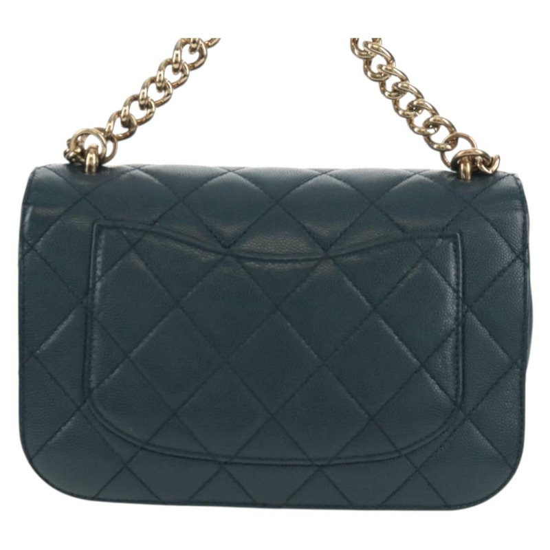 【日本直送】香奈兒 (CHANEL) 菱格紋鏈條肩背包,魚子醬紋皮革,藍色,金色雙C標誌,正品編號 143659AM-2