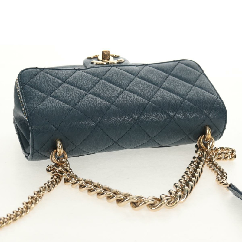 【日本直送】香奈兒 (CHANEL) 菱格紋鏈條肩背包,魚子醬紋皮革,藍色,金色雙C標誌,正品編號 143659AM-5