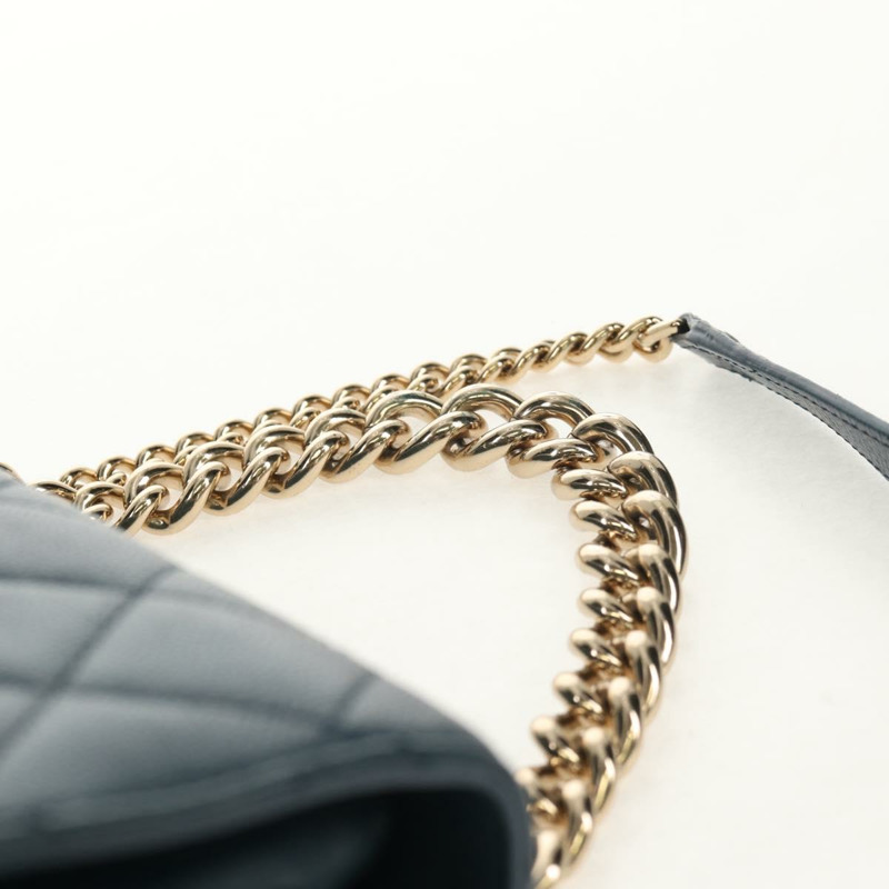 【日本直送】香奈兒 (CHANEL) 菱格紋鏈條肩背包,魚子醬紋皮革,藍色,金色雙C標誌,正品編號 143659AM-7