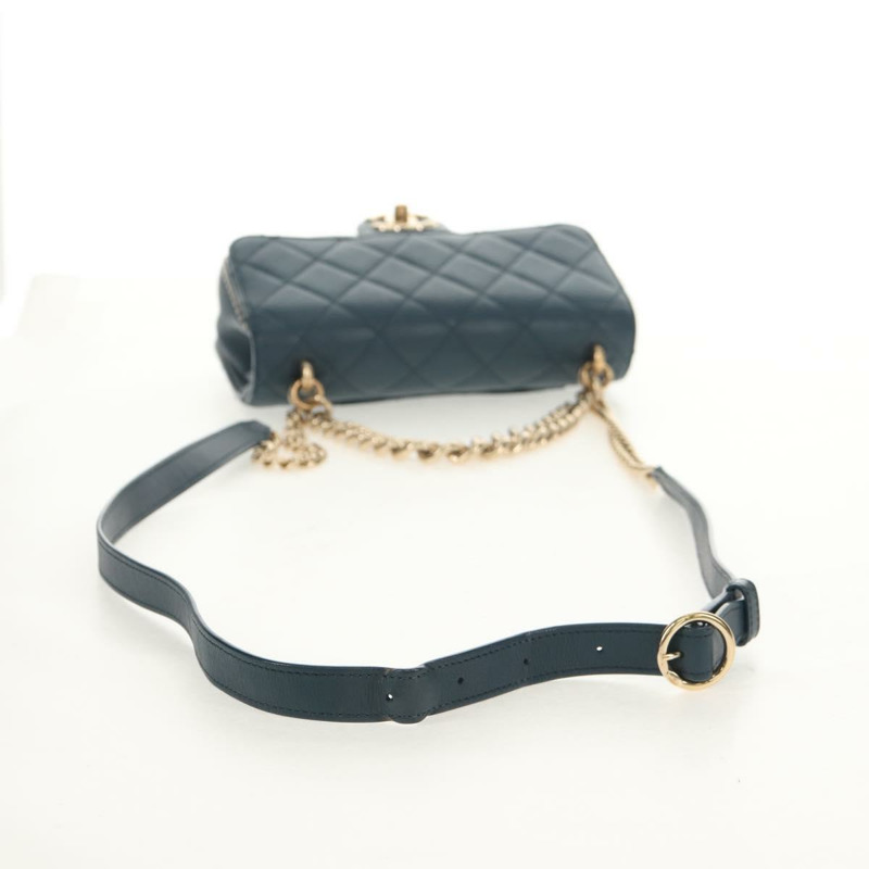 【日本直送】香奈兒 (CHANEL) 菱格紋鏈條肩背包,魚子醬紋皮革,藍色,金色雙C標誌,正品編號 143659AM-8