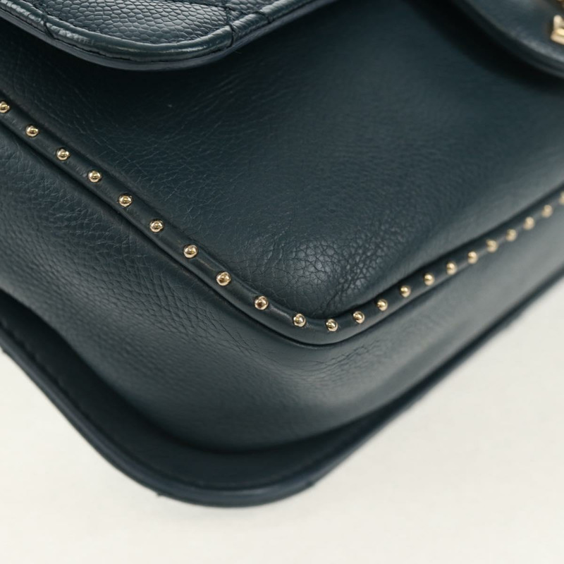 【日本直送】香奈兒 (CHANEL) 菱格紋鏈條肩背包,魚子醬紋皮革,藍色,金色雙C標誌,正品編號 143659AM-13