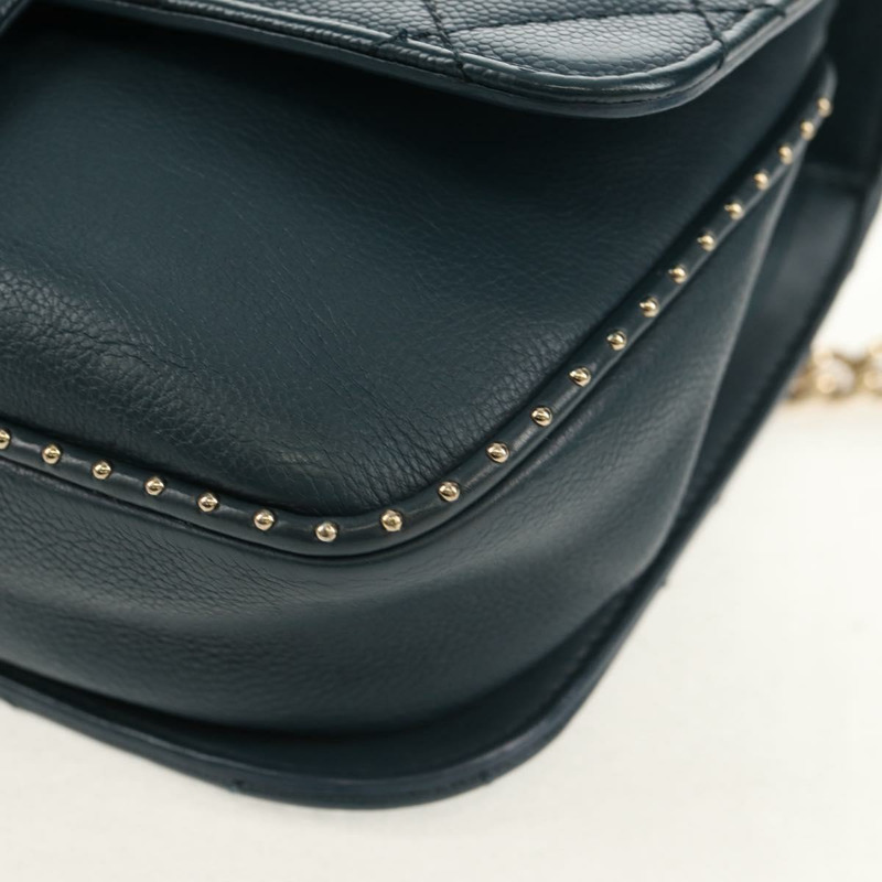 【日本直送】香奈兒 (CHANEL) 菱格紋鏈條肩背包,魚子醬紋皮革,藍色,金色雙C標誌,正品編號 143659AM-14