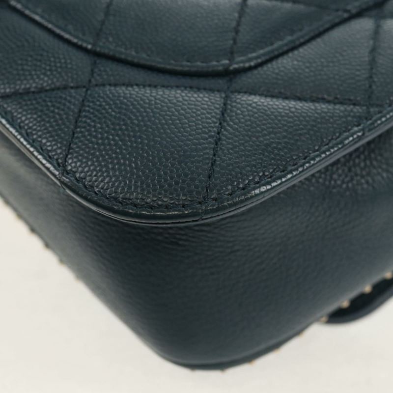 【日本直送】香奈兒 (CHANEL) 菱格紋鏈條肩背包,魚子醬紋皮革,藍色,金色雙C標誌,正品編號 143659AM-16