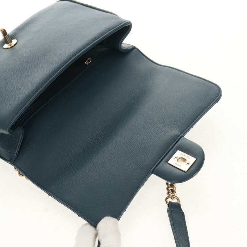 【日本直送】香奈兒 (CHANEL) 菱格紋鏈條肩背包,魚子醬紋皮革,藍色,金色雙C標誌,正品編號 143659AM-18