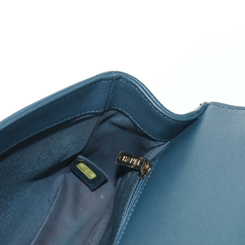 【日本直送】香奈兒 (CHANEL) 菱格紋鏈條肩背包,魚子醬紋皮革,藍色,金色雙C標誌,正品編號 143659AM-22