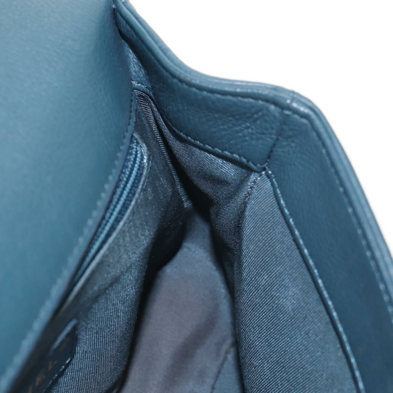 【日本直送】香奈兒 (CHANEL) 菱格紋鏈條肩背包,魚子醬紋皮革,藍色,金色雙C標誌,正品編號 143659AM-23