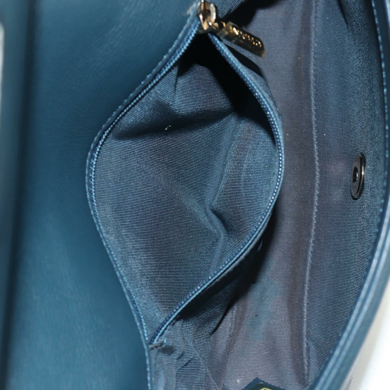 【日本直送】香奈兒 (CHANEL) 菱格紋鏈條肩背包,魚子醬紋皮革,藍色,金色雙C標誌,正品編號 143659AM-25