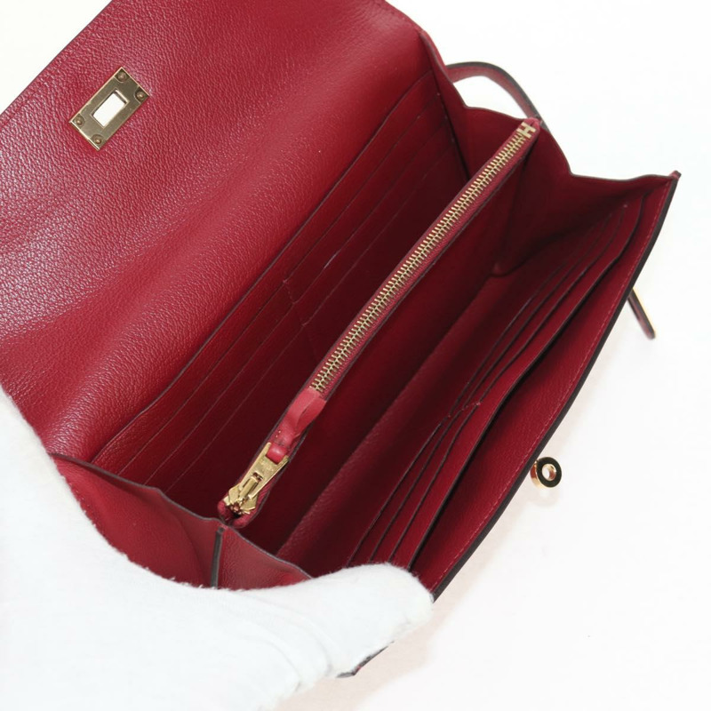 【日本直送】愛馬仕 Kelly 長版皮夾，紅色金色真皮，正品 144824SAM-16