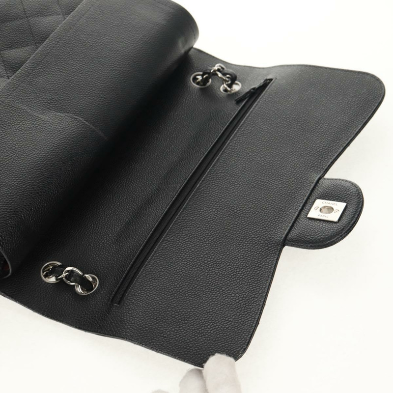【日本直送】香奈兒 Matelasse 30 雙蓋鏈條包，魚子醬紋皮革，黑色，CC 標誌，正品編號 146363SM-15