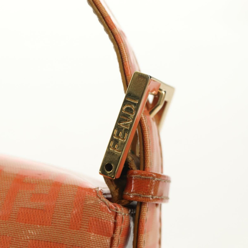 【日本直送】FENDI Zucchino帆布Mamma Baguette手袋琺瑯橙金配色 Auth am9758V-13