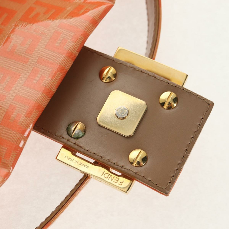 【日本直送】FENDI Zucchino帆布Mamma Baguette手袋琺瑯橙金配色 Auth am9758V-17