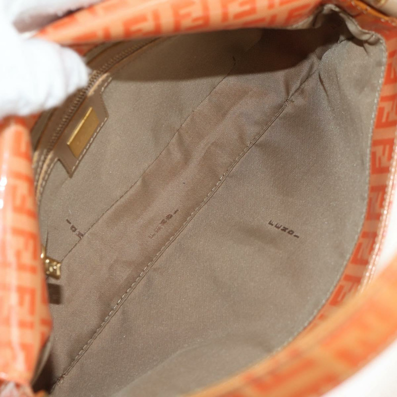 【日本直送】FENDI Zucchino帆布Mamma Baguette手袋琺瑯橙金配色 Auth am9758V-19