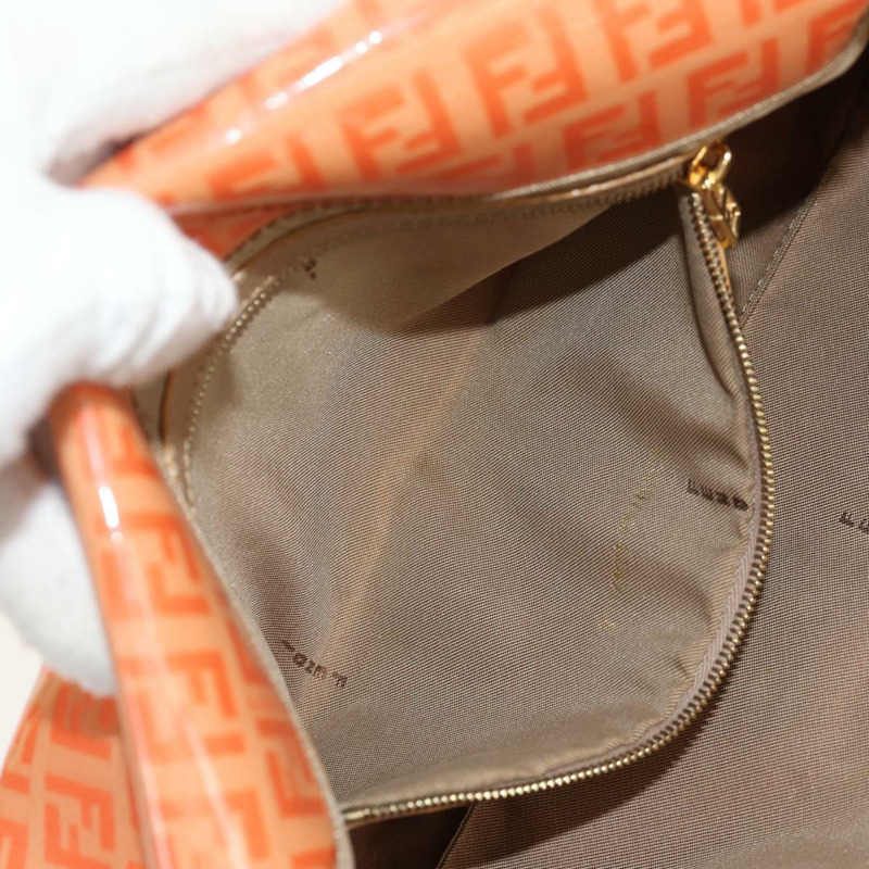 【日本直送】FENDI Zucchino帆布Mamma Baguette手袋琺瑯橙金配色 Auth am9758V-23