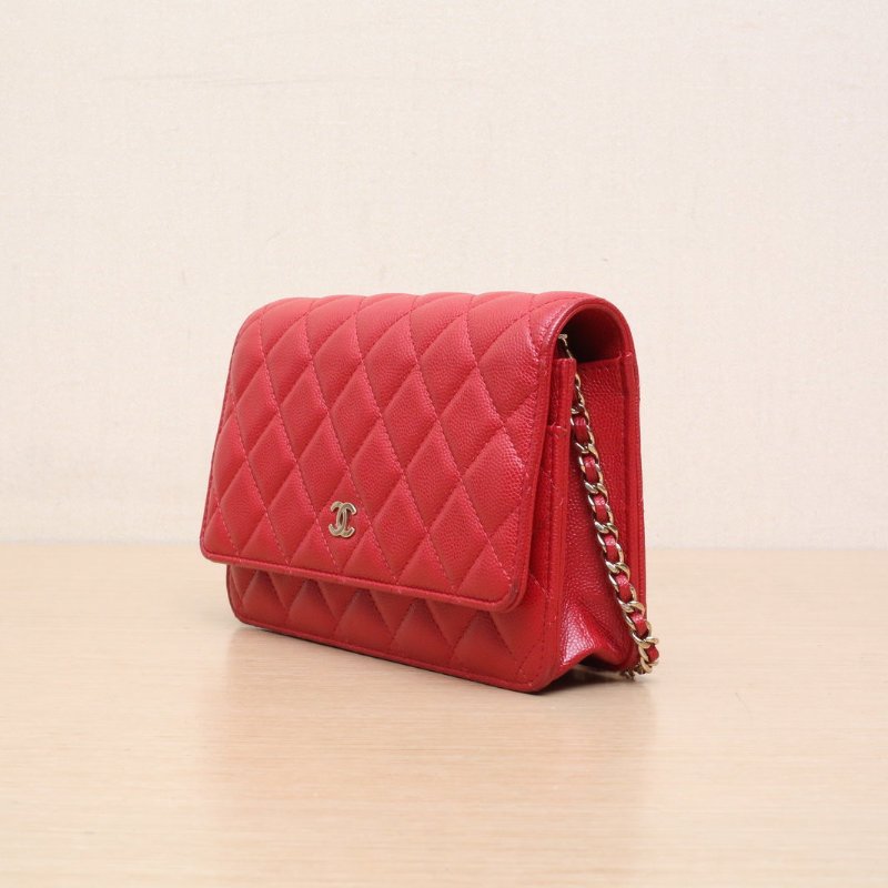 CHANEL CFWOC19紅色荔枝牛皮28開金扣肩背包-3